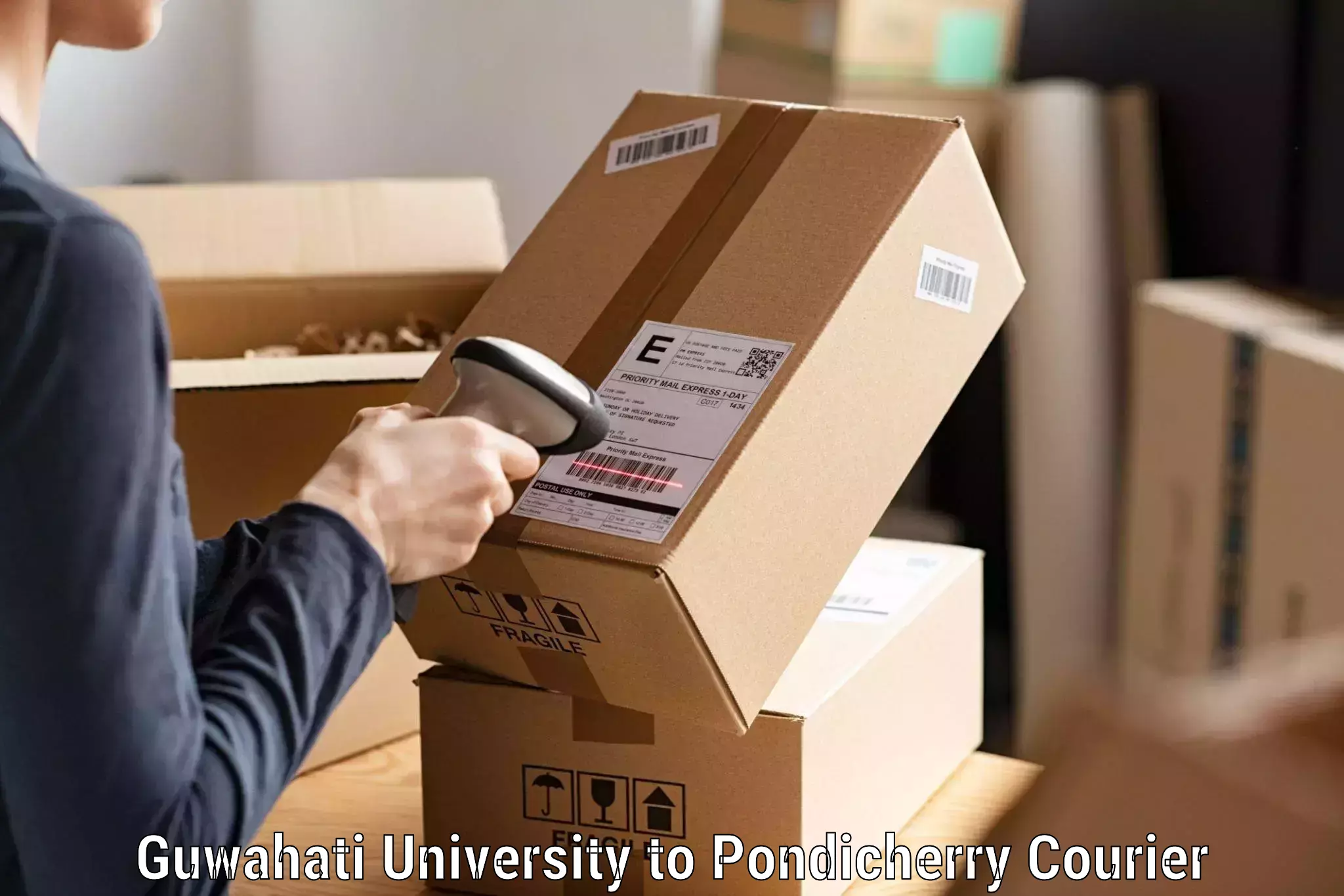Large package courier in Guwahati University to Sri Balaji Vidyapeeth Mahatma Gandhi Medical College Campus Puducherry