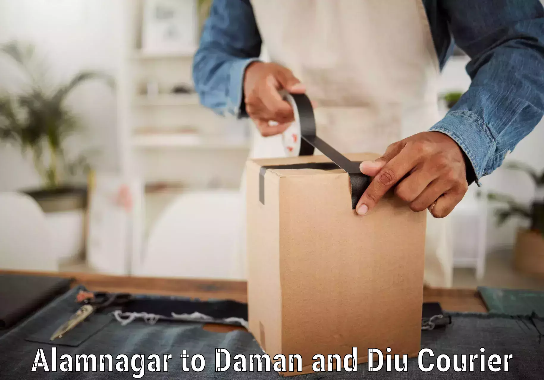 Commercial shipping rates Alamnagar to Diu