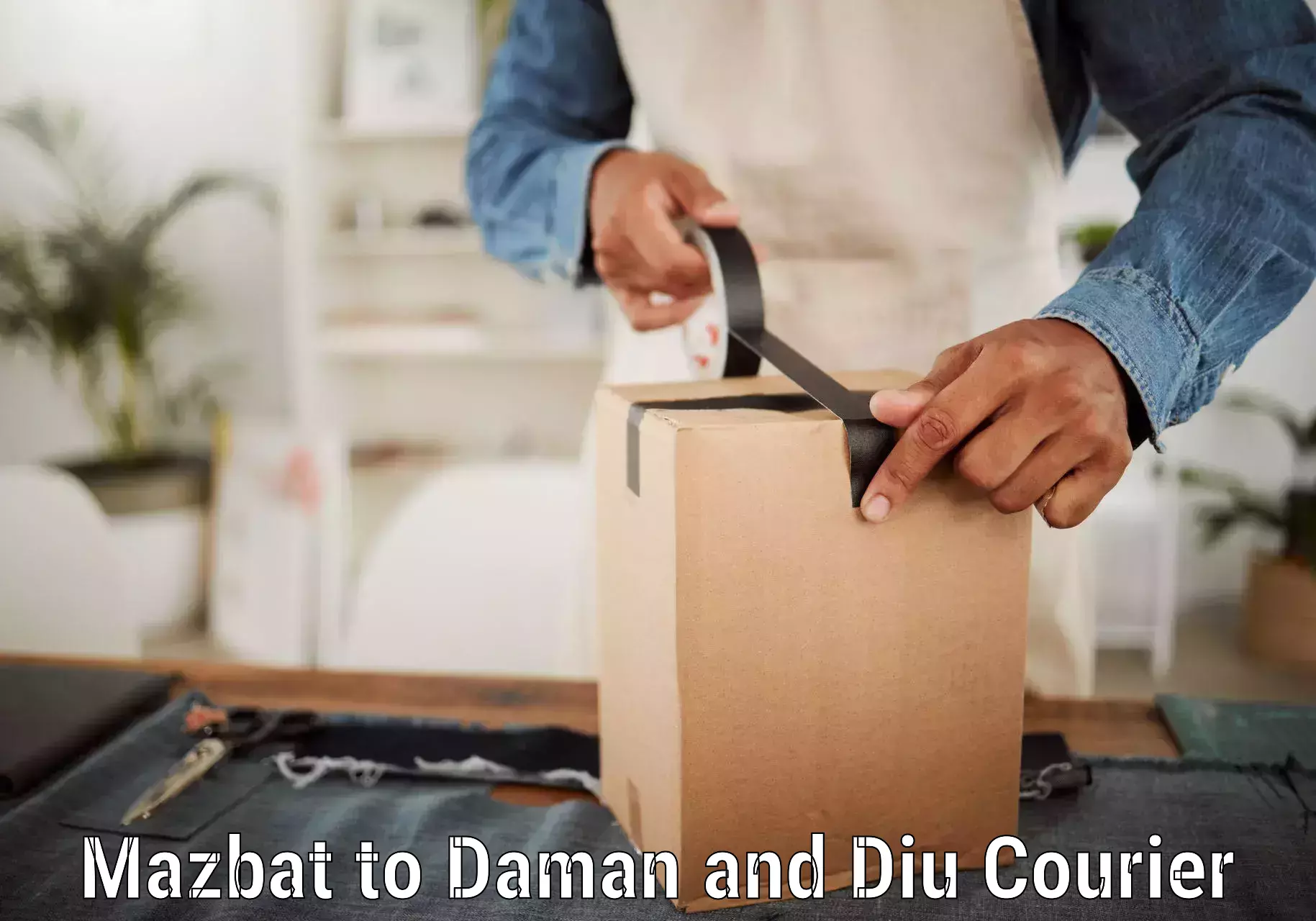 Round-the-clock parcel delivery Mazbat to Diu