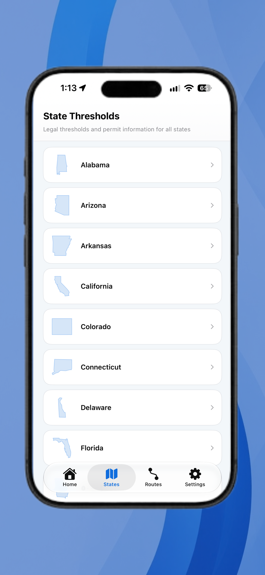 HaulPath state thresholds list for all continental states