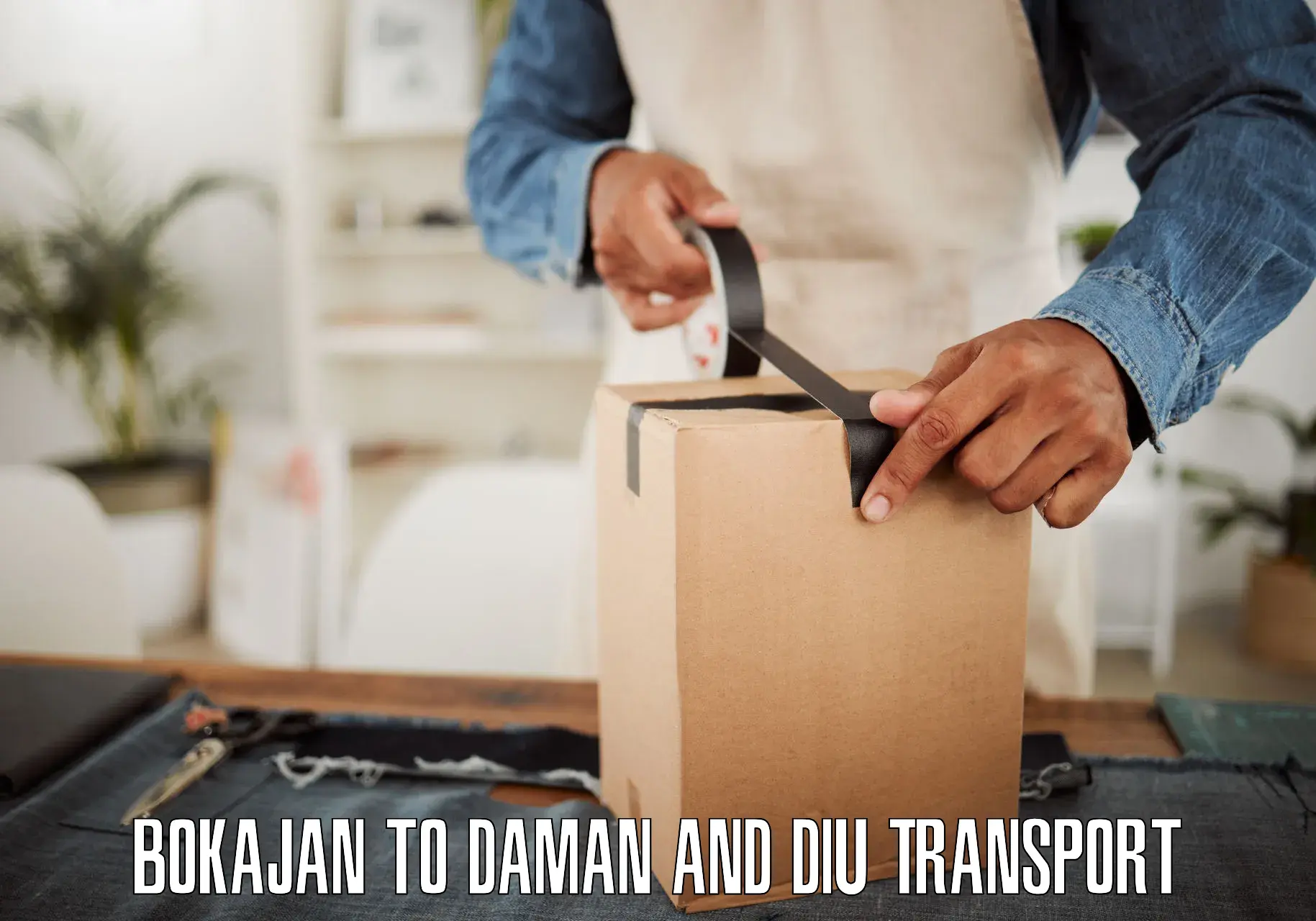 Vehicle courier services Bokajan to Daman