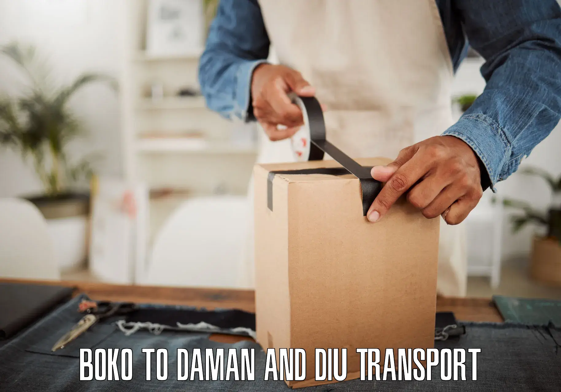 Nearest transport service in Boko to Diu